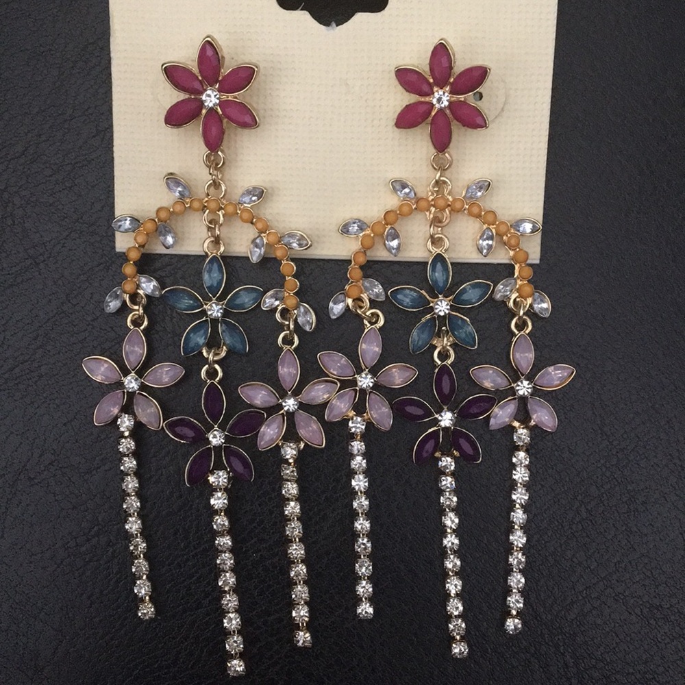 New Badgley Mischka Multi Color Floral Crystal Ear